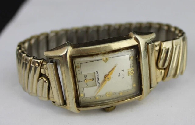 vintage MEN'S ELGIN watch 10k rgp GOLD 25mm "Shock Master" 1950's WORKS VIDEO!