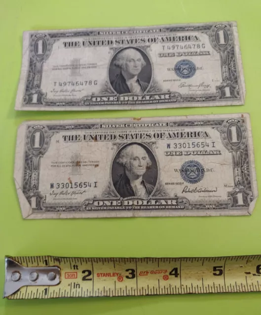 United States Note Silver Certificate  1 Dollar 1935E And 1935F Blue Seal
