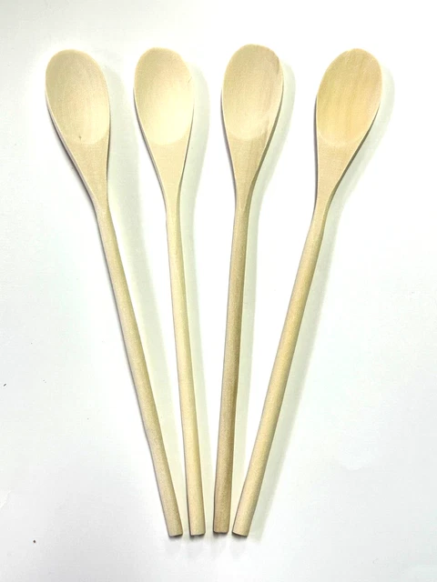 Juego de 4 cucharas de cocina de madera clásica de 12 pulgadas - madera de abedul