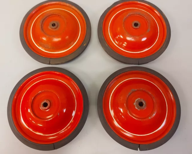 Set of 4 Original pedal car trailer wagon Wheels & Tires 7 1/4" Rims with Rubber