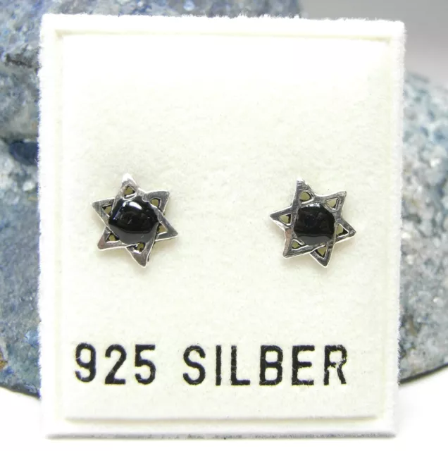 NEU 925 Silber OHRSTECKER Davidstern HEXAGRAMM schwarz OHRRINGE Earrings STERN