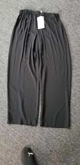 New EILEEN FISHER Silk Georgette Crepe Black Straight Ankle Pant Elastic Waist M