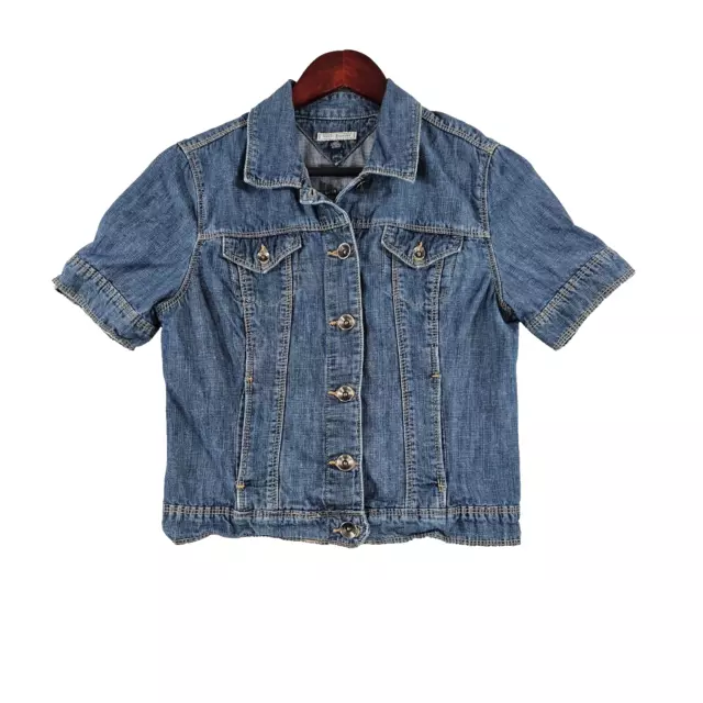 Tommy Hilfiger Womens Denim Jacket Short Sleeve Button Up Medium Wash Blue Small