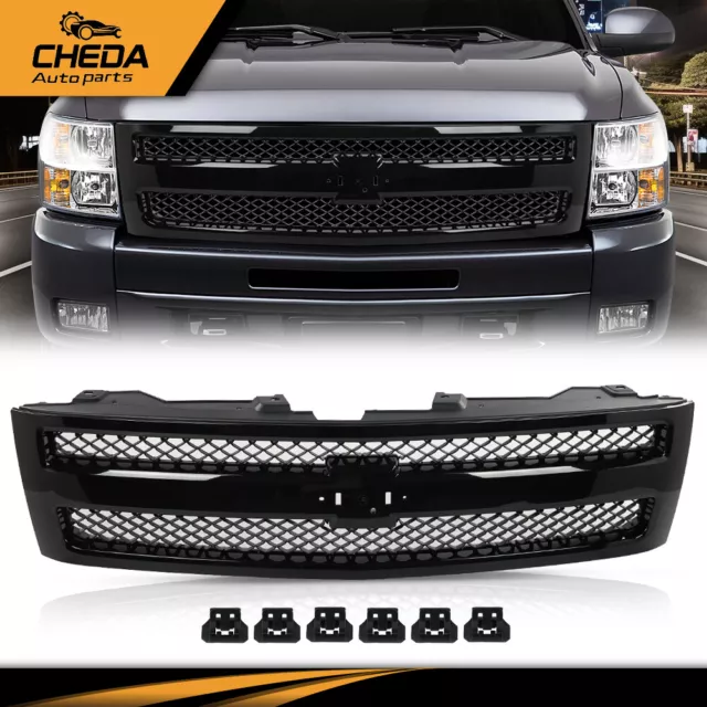 Grille Fit For 2007-2013 Chevrolet Silverado 1500 Chrome Shell w/ Black Insert