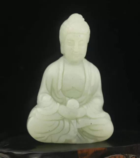 Chinese old natural jade hand-carved statue buddha pendant n