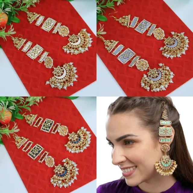 Set di gioielli Kundan per feste da donna con orecchini di perle tono oro...