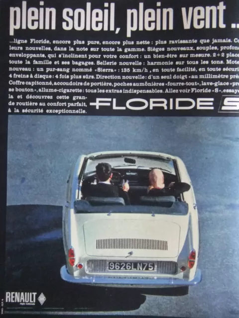 1962 Renault Floride S Full Sun Full Wind Press Advertisement - Advertising