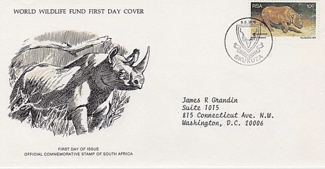 South Africa 1976 4 Fdc + Cards - Black Rhino - Antelope - Zebra - Cheetah - Wwf