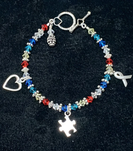 SJC Sundancer Jewelry Co. Sterling Silver 925 Autism Charm Toggle Bracelet 7.5”