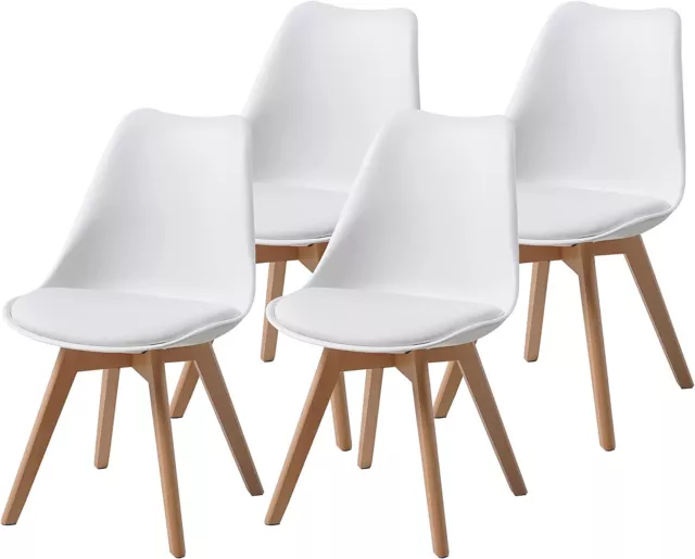 4X Sillas de comedor Silla de salón con cojines Madera maciza Haya Pierna Blanco