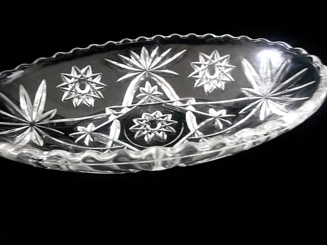 Vintage “American Brilliant” Clear Cut Lead Crystal Small Oval Bowl Relish 9"