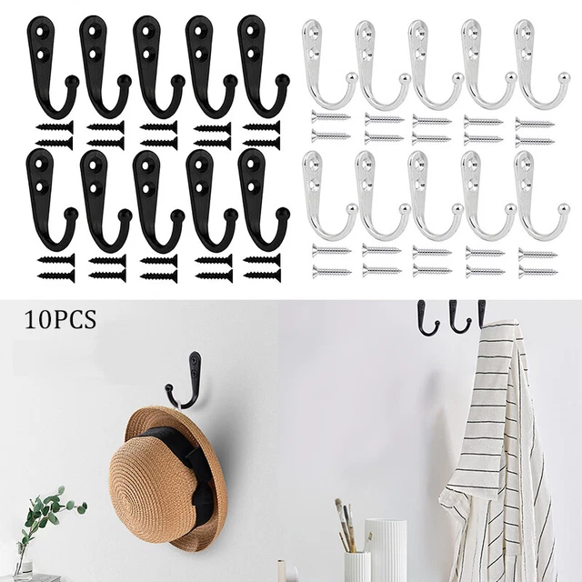 10Pcs Coat hooks Single Wall Mounted Robe Hook Vintage Prong Hanger 20 Screws FY