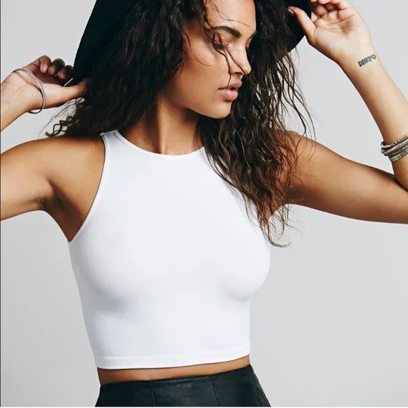 American Apparel White Crop Top Tank Woman Small Bloggers Stretch USA Festival