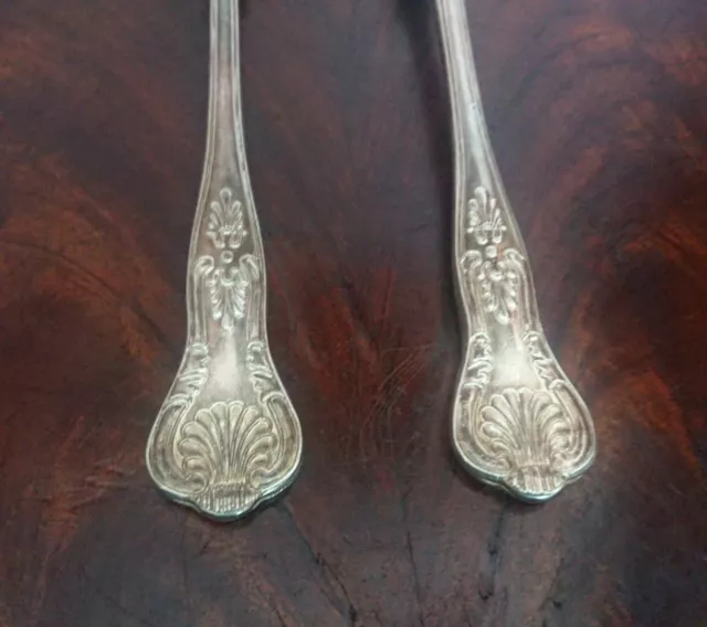 Vintage Silver Plated Salad Servers Spoon + Fork Embossed Fruit Pattern England 2