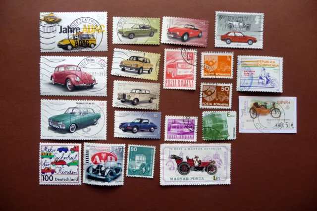 20 div. Briefmarken Motiv Fahrzeuge, Autos, cars etc, vehicles, versch. Länder