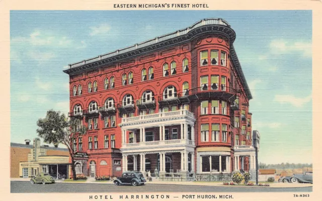 Port Huron MI Michigan Harrington Hotel Inn Military Street Vtg Postcard A47