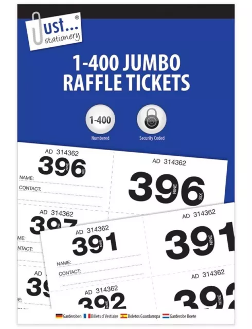 12X Just Stationery 1-400 Jumbo Cloakroom Raffle Ticket Pads Bulk Discount