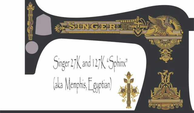 Singer 27K and 127K 'Sphinx' (aka Memphis) Sewing Machine Waterslide Decals