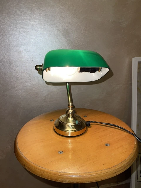 lampada da tavolo ministeriale piccola alta 25 cm vetro verde e ottone