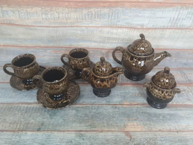 Vintage Ton Keramik Schildkröte Set 3 x Tassen mit Teller 1 Zuckerschale 1 Teekanne