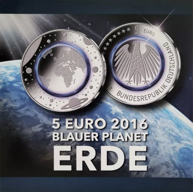 5 x 5 Euro Blauer Planet Erde 2016 - A D F G J - Folder - Polymerring - TOP