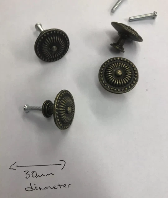 4 boutons métalliques ronds poignées de tiroir armoire armoire de cuisine tirage, bouton 30 mm