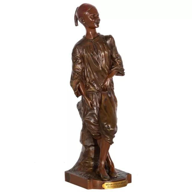 French Orientalist Antique Bronze Sculpture by Edouard Drouot of Shoeshine Boy