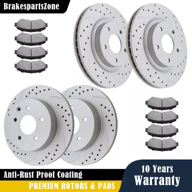 Front Rear Brake Rotors Pads for Nissan Rogue 2014-2015 2016-2017 Drilled Brakes