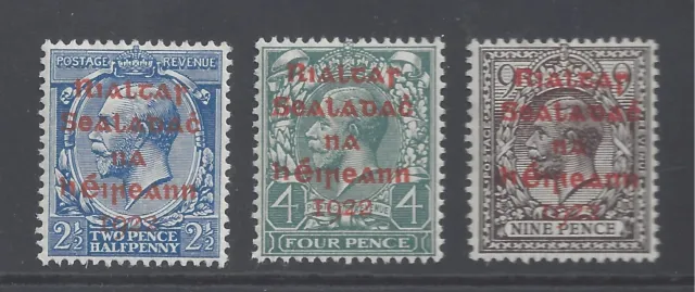 IRELAND 1922 DOLLARD 2½, 4d, 9d WITH RED OVERPRINTS MINT HINGED  SG 4b, 6b, 8b