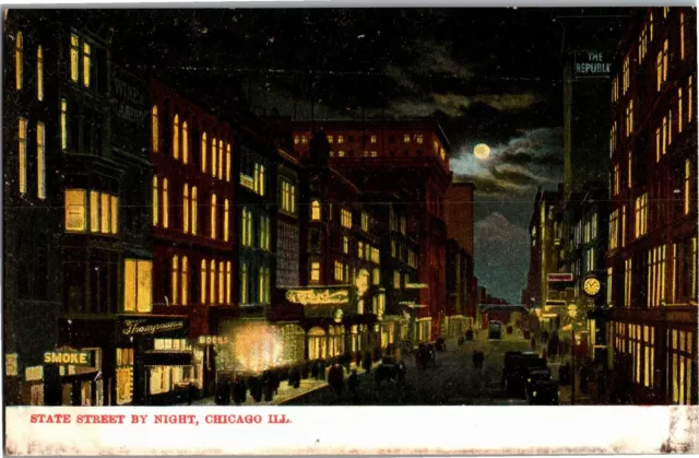 STATE STREET BY Night Moonlight Chicago IL Vintage Postcard D65 $7.49 ...