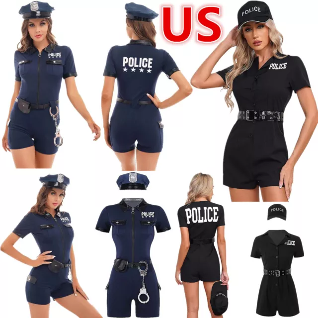 US Womens Police Uniform Suit  Adult Policewoman Cosplay Outfit Sexy Cop Costume