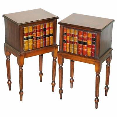 Lovely Pair Of Fully Restored Faux Book Front Side End Lamp Wine Table Cupboards