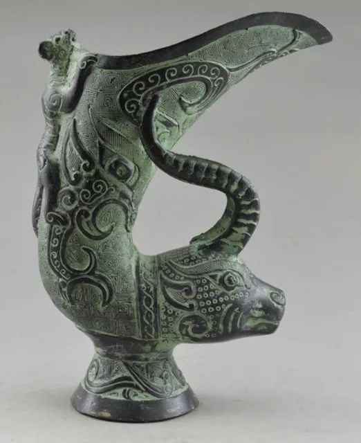 Asia Collectible Decorated Old Handwork Bronze Carved Dragon Gecko Vase nice 2