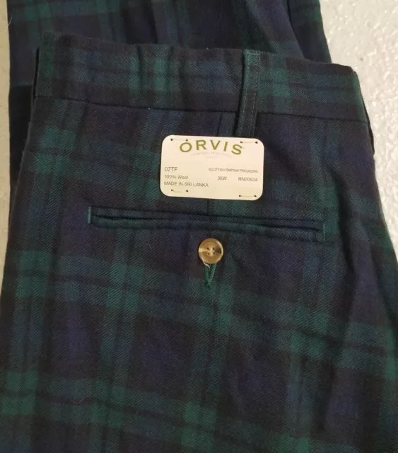 NEW Vintage ORVIS BLACK WATCH wool Tweed Tartan Check TROUSERS Pants 36 X 28