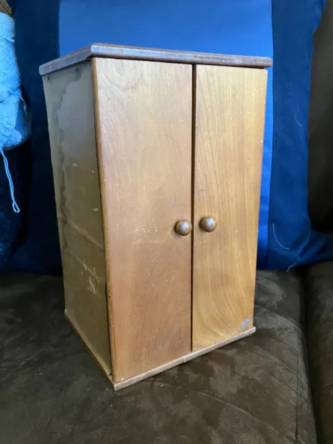 Vintage Strombecker Wood Doll Wardrobe Armoire Closet incl Ginny doll & clothes