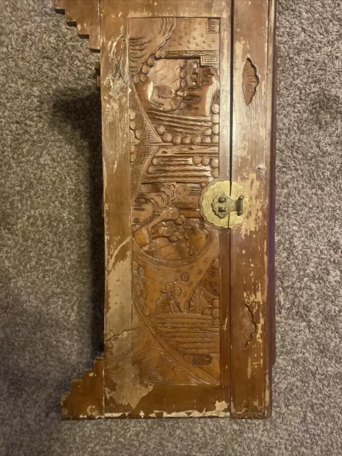 Antique Chinese/Japanese Warriors Wood Beautiful Carving Asian Trunk ?? 2