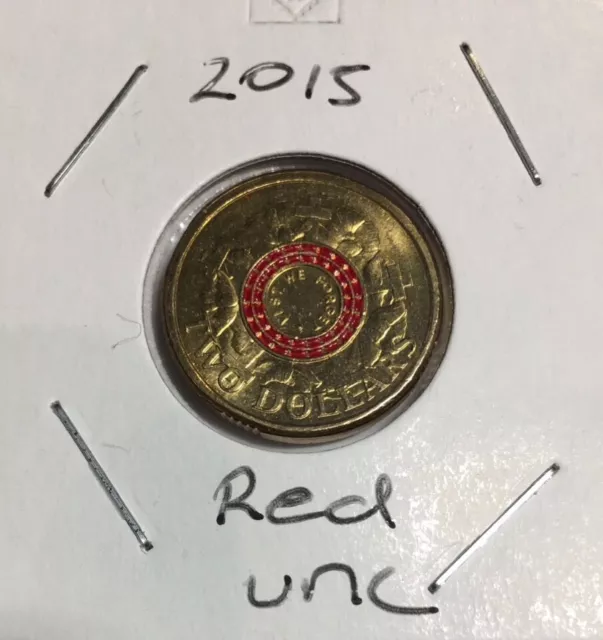 🏦 RARE 2015 Aus $2 Two Dollars coin ANZAC RED Remembrance Lest we Forget UnCirc 2