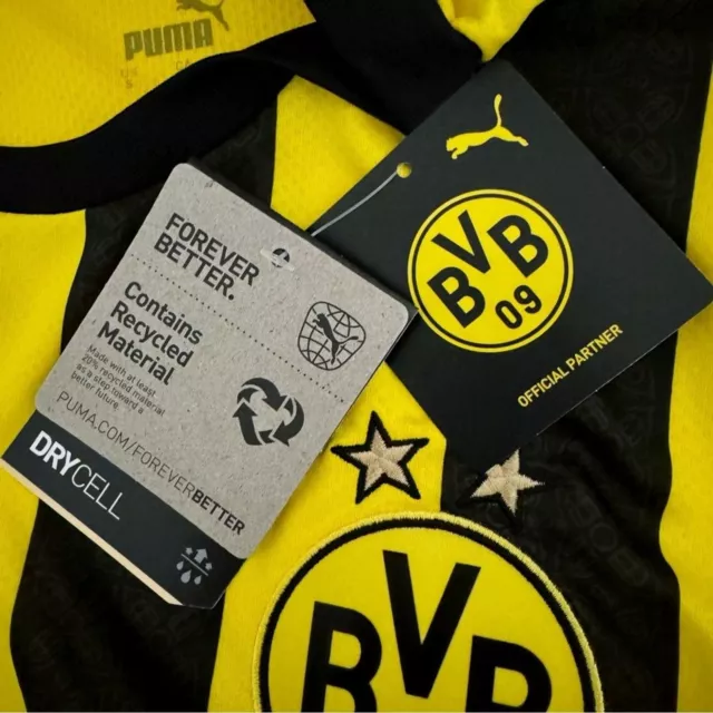 Puma Borussia Dortmund BVB Home Soccer Jersey Home Yellow Black Mens Size Small 2