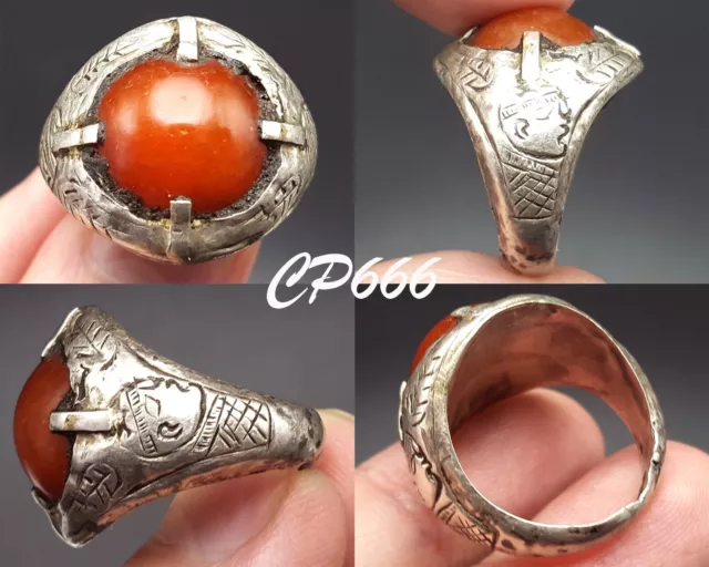 Wonderful Ancient Roman Old Carnelian Agate Solid Face Silver Ring 8 US #CP666