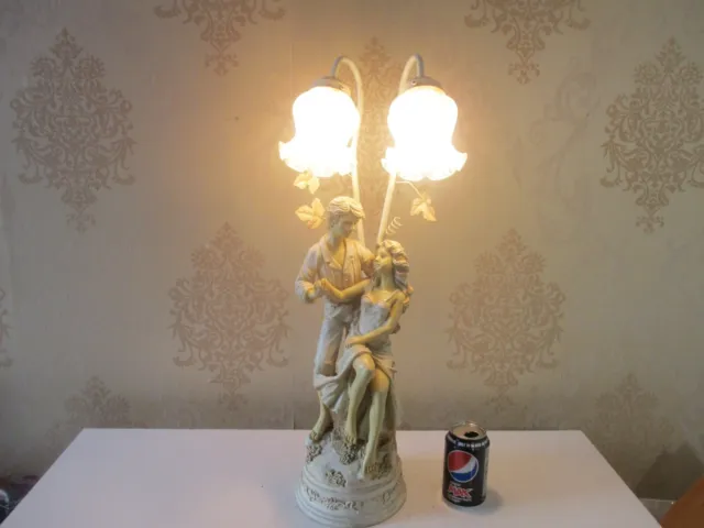 Beautiful Large Vintage Art Nouveau Style Lovers Table Lamp With Glass  Shades