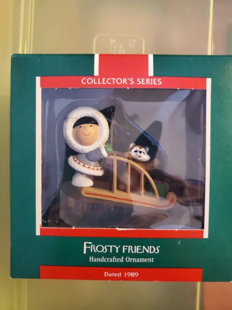 Hallmark Ornament 1989 FROSTY FRIENDS 10th in Series Eskimo Sled Husky Puppy Dog