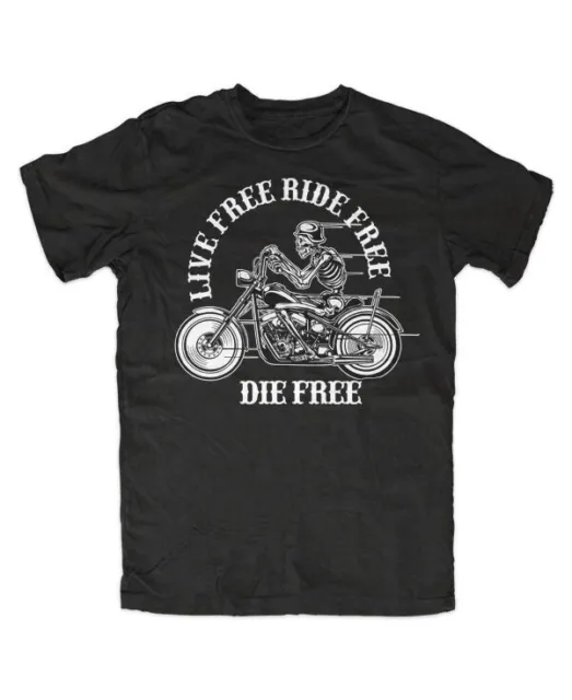 T-shirt Live Free Ride Free Die Free Skull Biker, Chopper, Motociclismo
