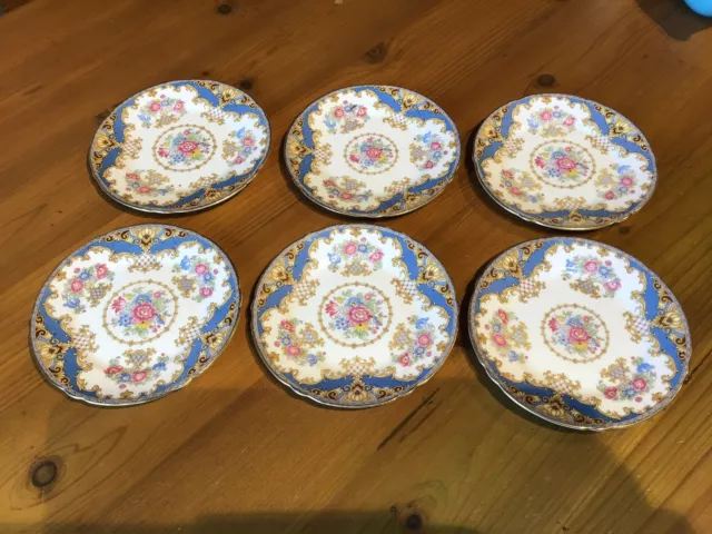 Vintage Shelley Fine Bone China - Sheraton 13291 Floral Patterned Tea Plates x 6