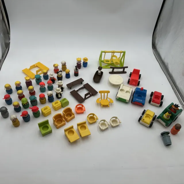 Vntg Fisher Price Little People Wood Sesame Street Cars Playset Rare Collection