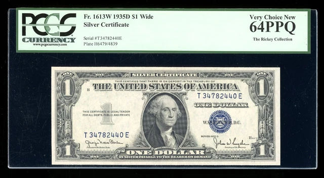 DBR 1935-D $1 Silver Fr. 1613W Wide TE Block PCGS 64 PPQ Serial T34782440E