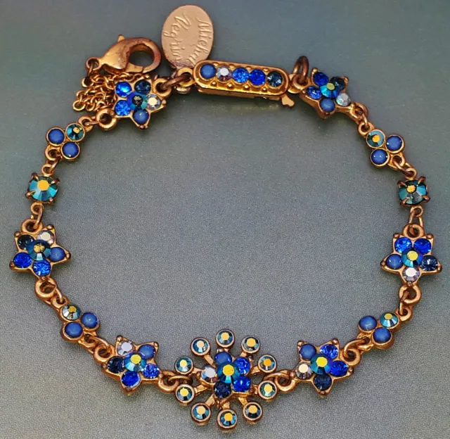 Michal Negrin Bracelet Blue Flowers Swarovski Crystals Stars Rhinestones Vintage
