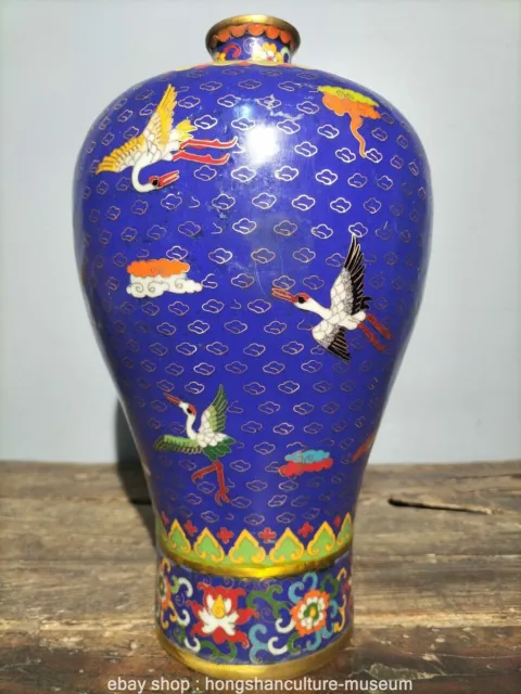 14" Qianlong Marked Old China Copper Cloisonne Dynasty Palace Crane Flower Vase
