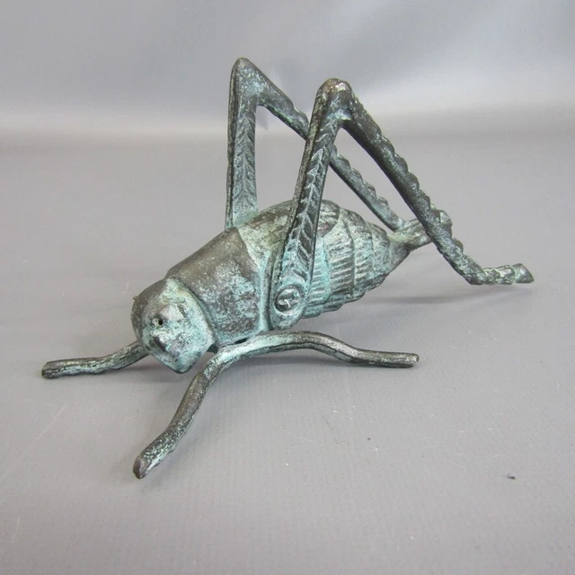 Metal Cricket Figure 5.5" Green Grasshopper Insect Bug Figurine