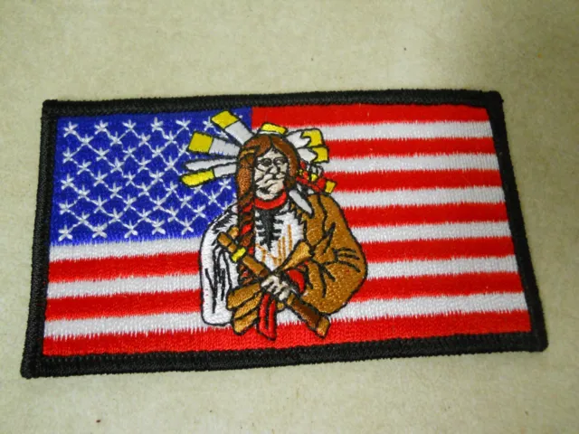 Patriotic American Flag &Tribal Indian Chief Embroidered Patch
