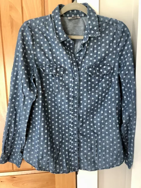 LOFT Chambray denim polka dot button down shirt